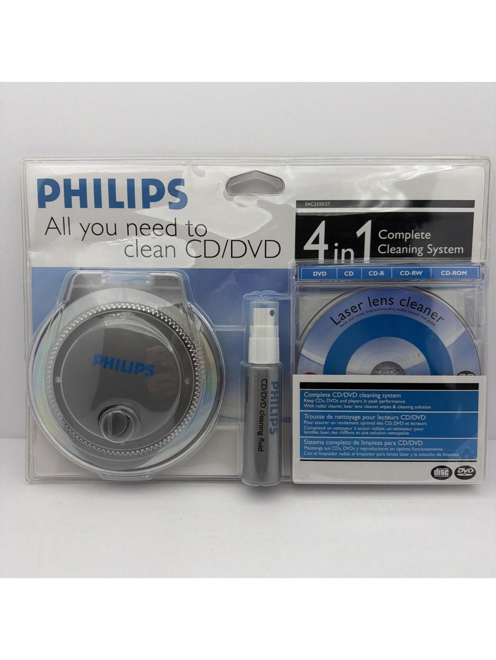 NIB Philips CD & DVD 4 In 1 Complete Laser Lens Cleaning Cleaner Kit System
